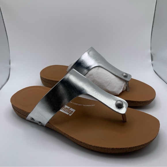 Fitflop Shoes - NIB Fitflop IQUSHION Metallic-Leather silver Toe-Post Sandals size US 8 2103